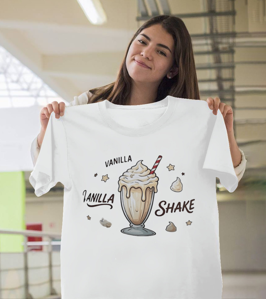 Vanilla Shake Dessert Sweet Treat Milkshake Star Accents Whipped Cream Glass T-Shirt