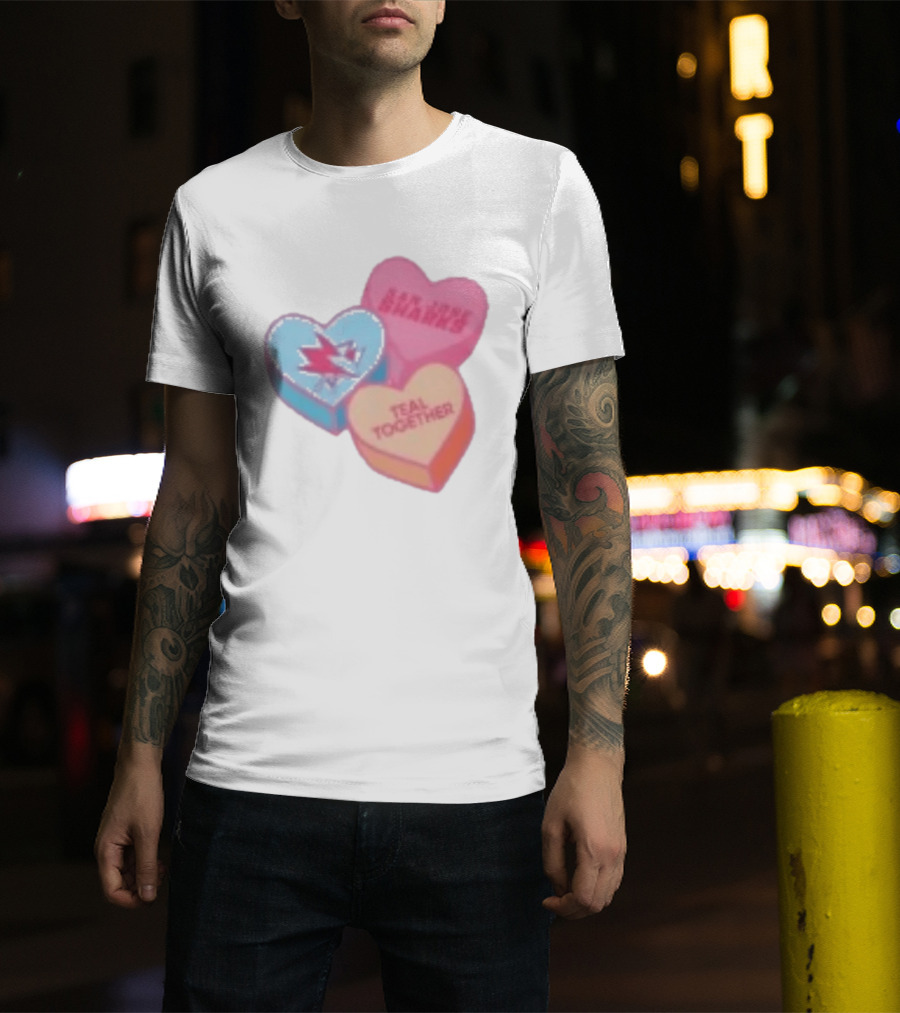 San Jose Sharks Valentine Candy Heart Teal Together T-Shirt