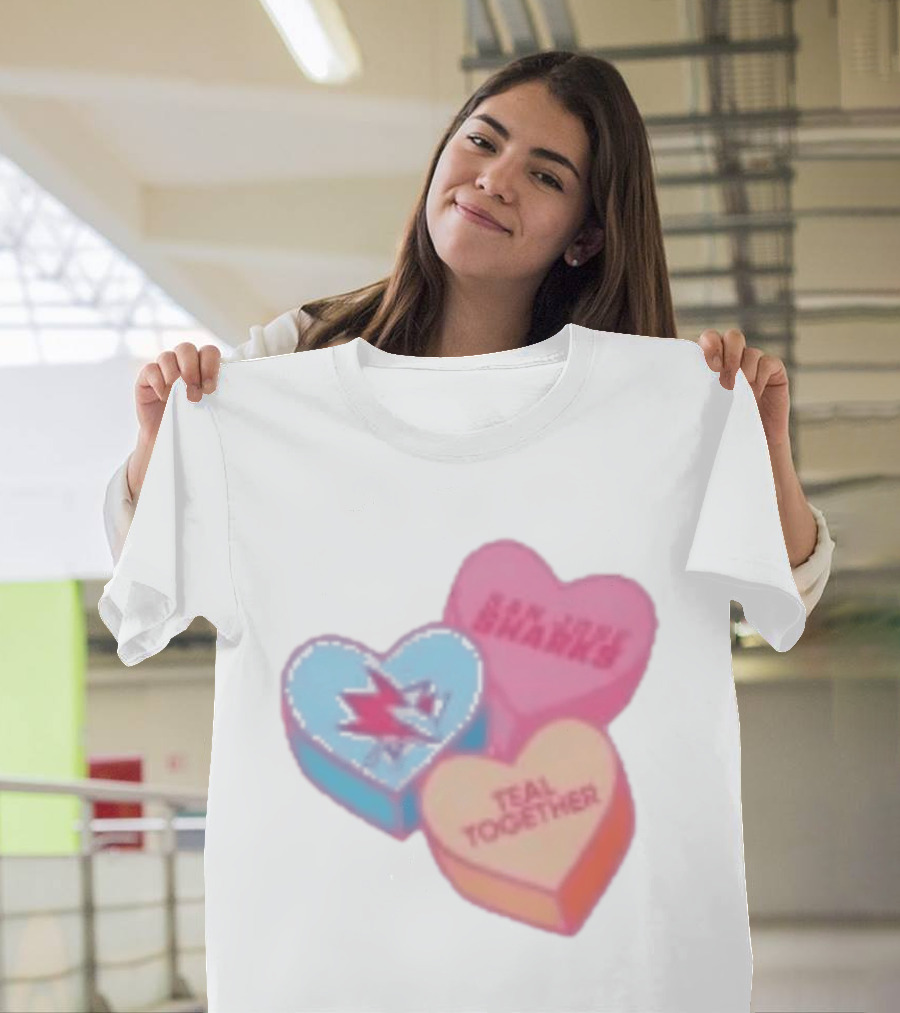 San Jose Sharks Valentine Candy Heart Teal Together T-Shirt
