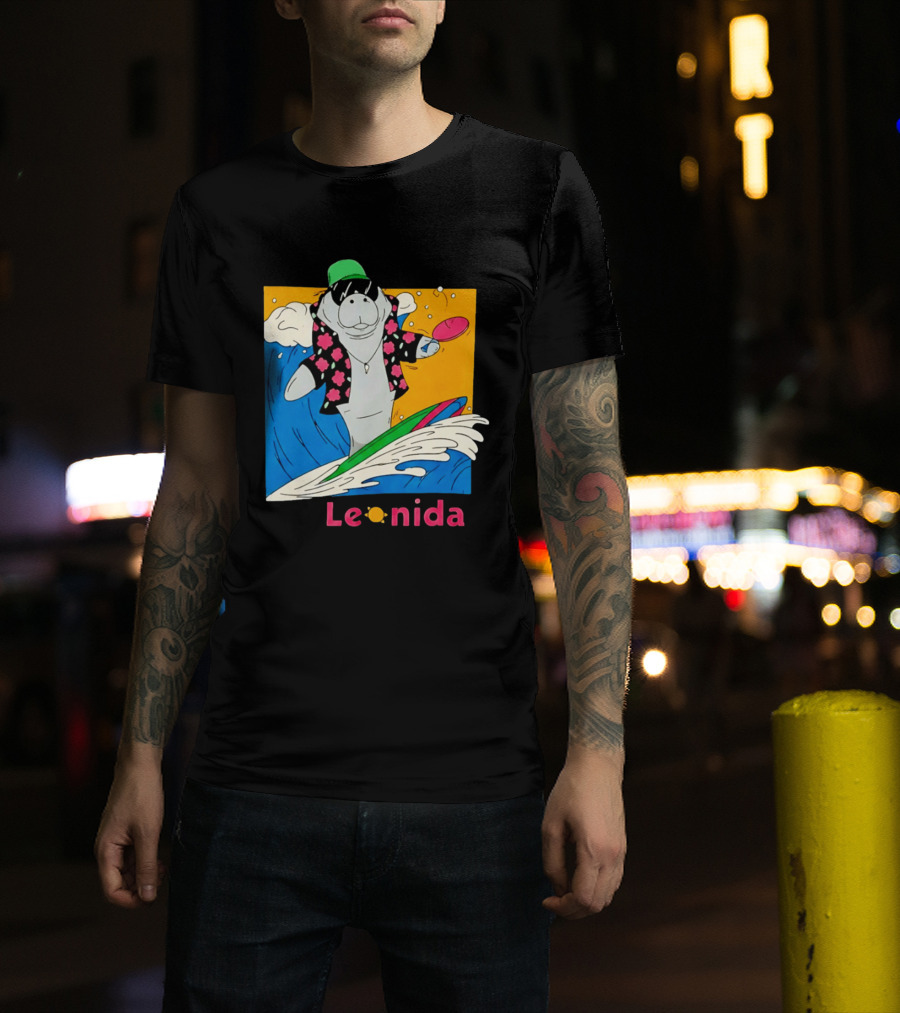 Leonida Surfing Manatee Tropical Beach Fun T-Shirt