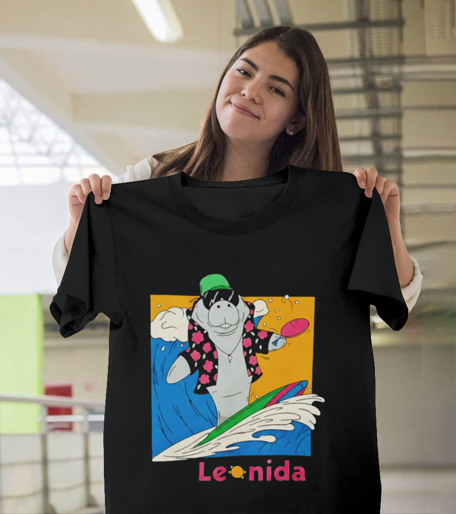 Leonida Surfing Manatee Tropical Beach Fun T-Shirt