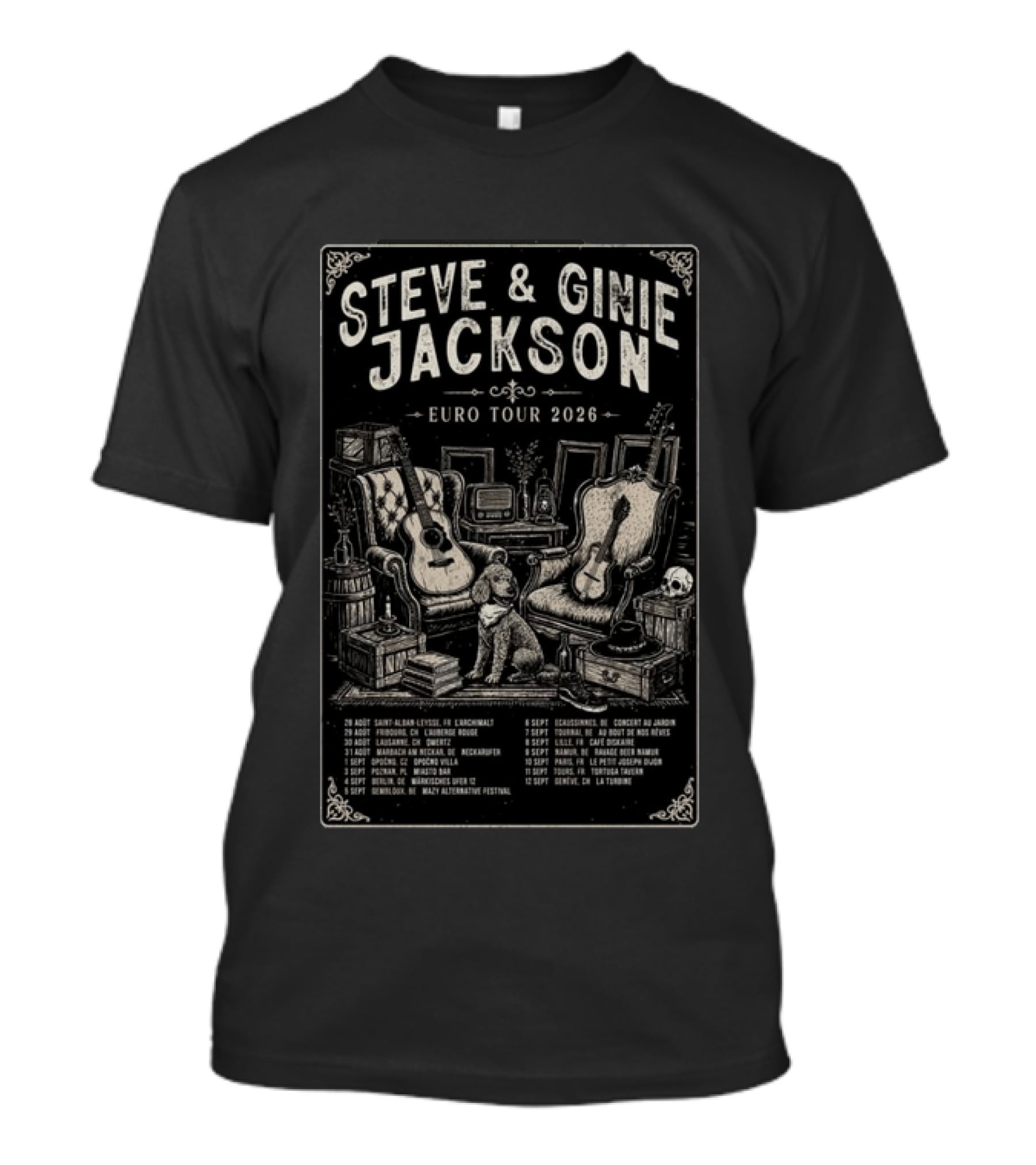 Steve & Ginie Jackson Euro Tour 2026 Collectible Concert August To October Tour Dates T-Shirt