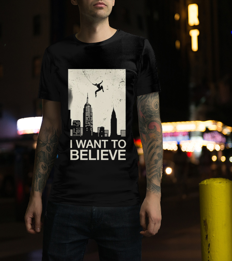 Friking I Want To Believe Swinging Hero Cityscape T-Shirt