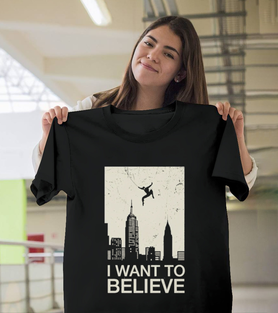 Friking I Want To Believe Swinging Hero Cityscape T-Shirt