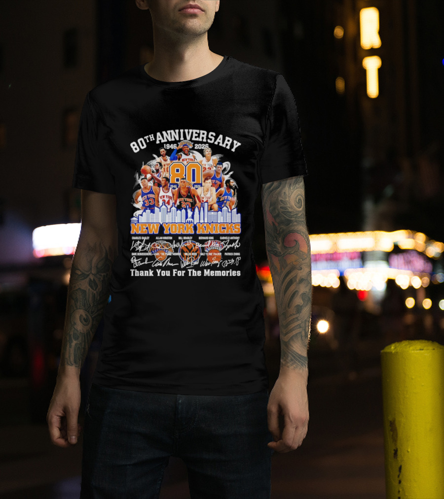 80th Anniversary 1946 2026 New York Knicks Charles Oakley Allan Houston Bill Bradley Bernard King Carmelo Anthony Thank You For The Memories T-Shirt