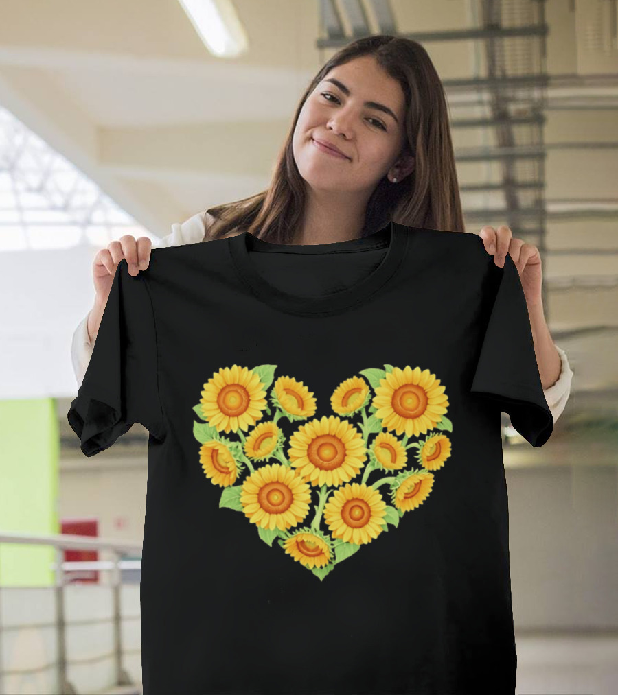 Sunflower Heart Shaped Floral Arrangement Nature T-Shirt