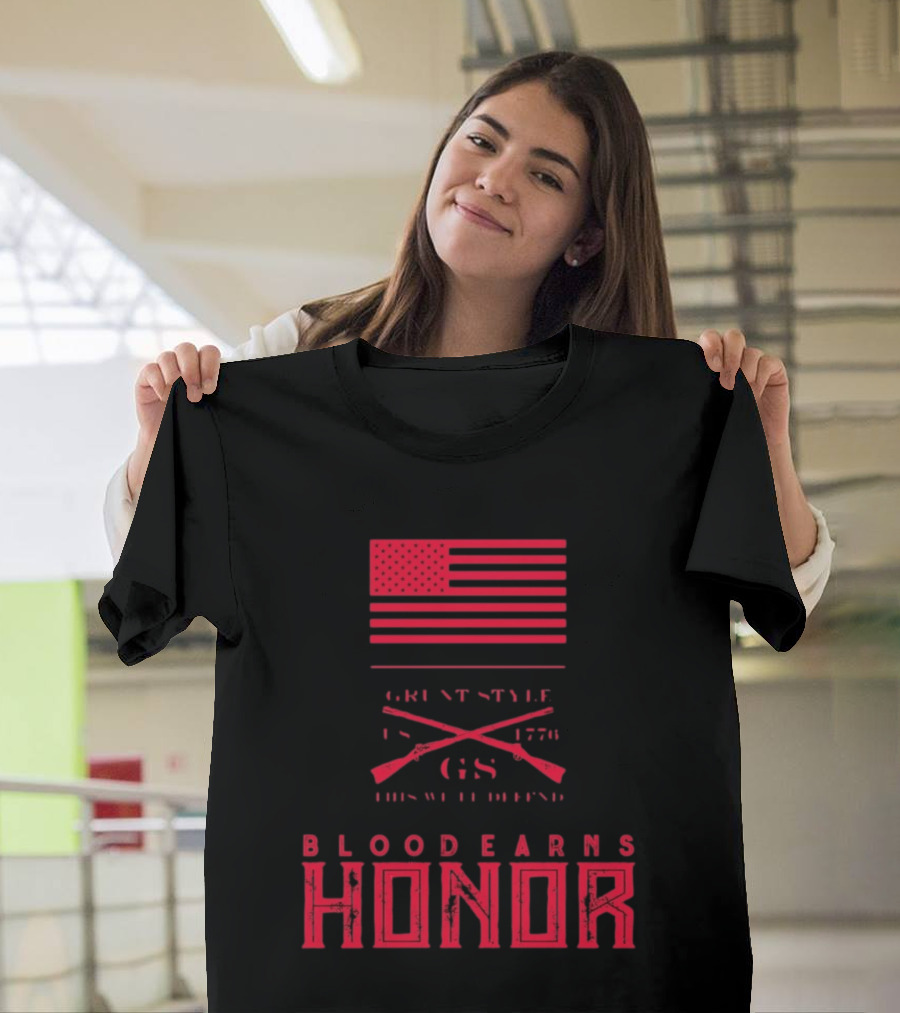 American Flag Blood Earns Honor Vintage Style 1776 Rifles T-Shirt