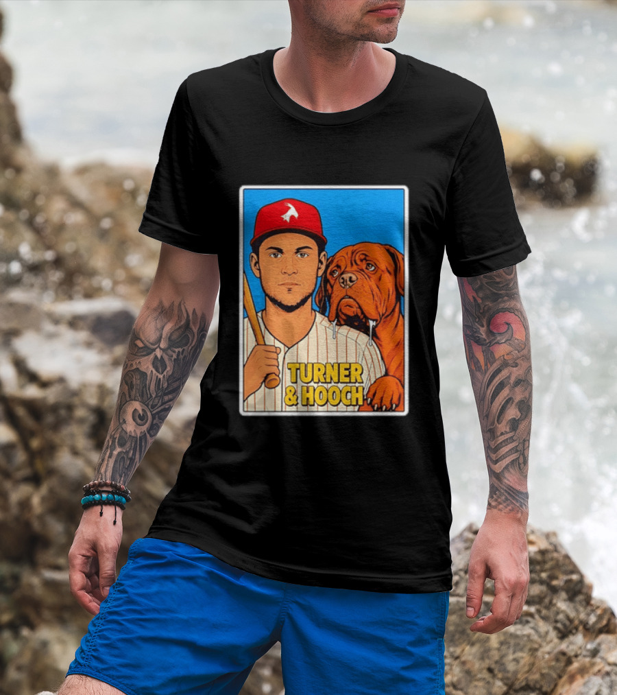 Philadelphia Phillies Trea Turner And Hooch Baseball Retro Illustrated Print T-Shirt