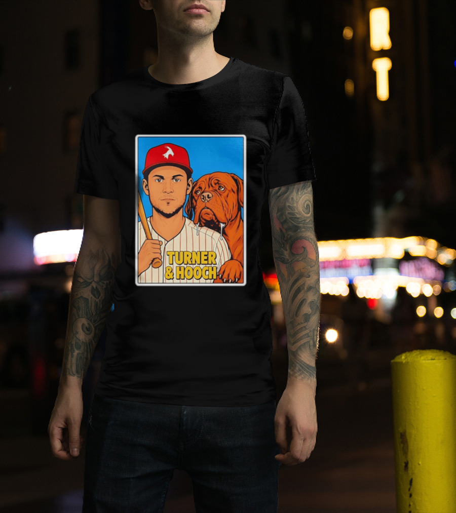 Philadelphia Phillies Trea Turner And Hooch Baseball Retro Illustrated Print T-Shirt