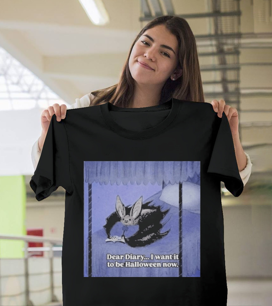 Dear Diary I Want It To Be Halloween Now Bat Creature Bed Scene T-Shirt