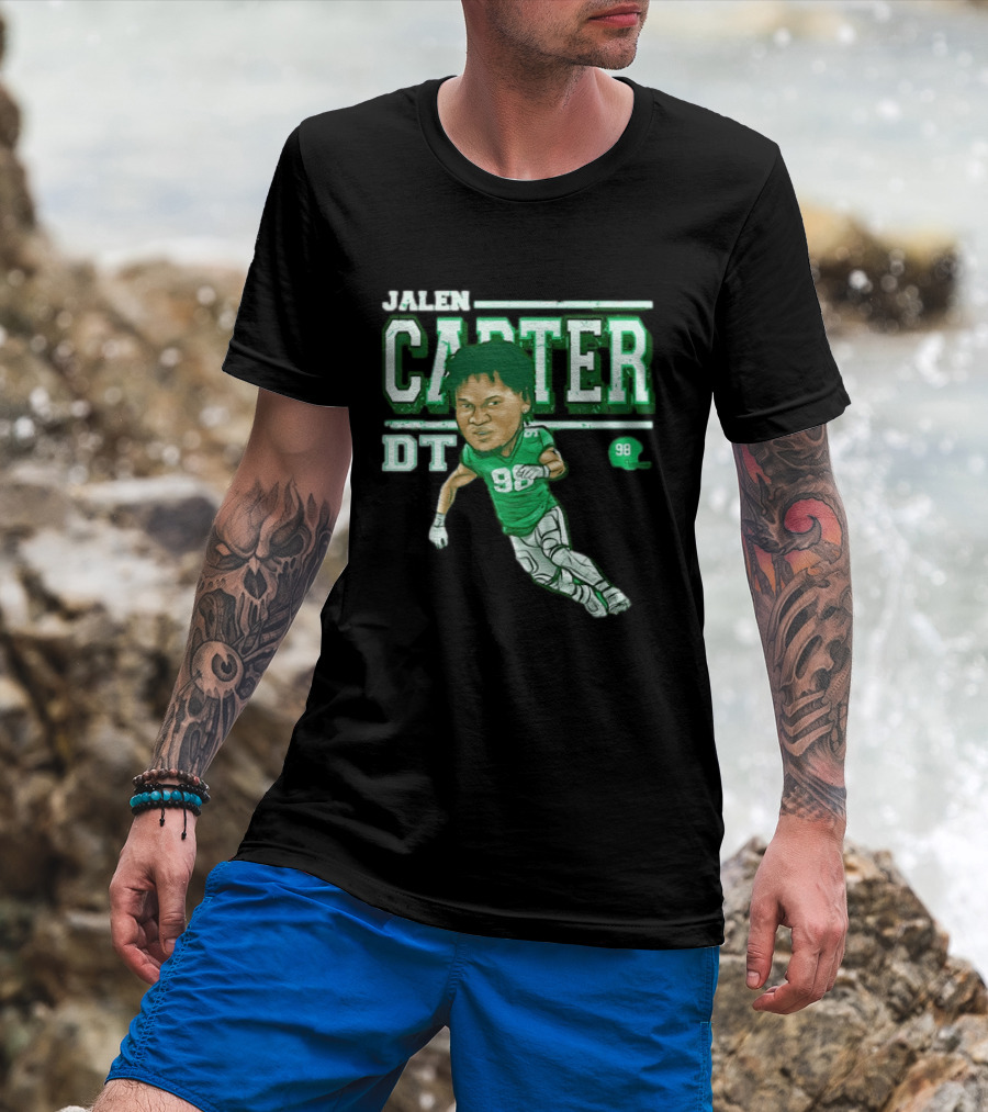 Jalen Carter Philadelphia Eagles DT 98 Caricature Football Player T-Shirt