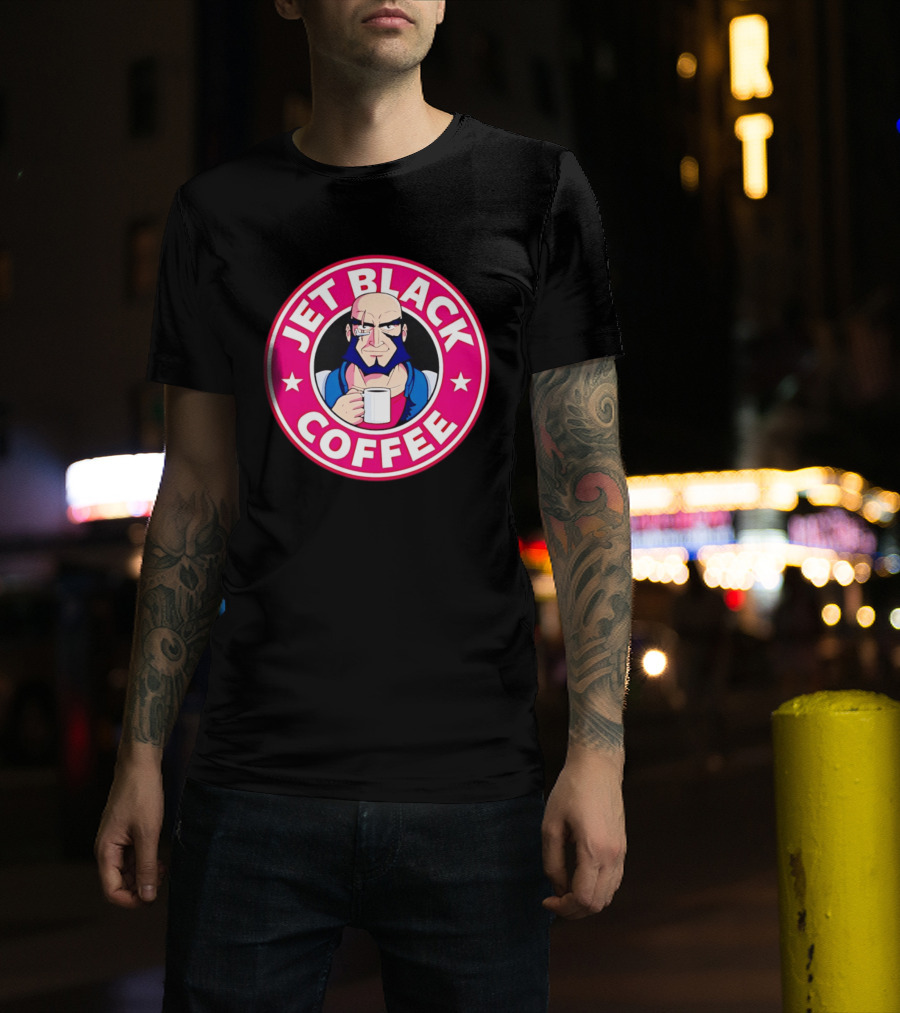 Jet Black Coffee Stern Man Holding T-Shirt