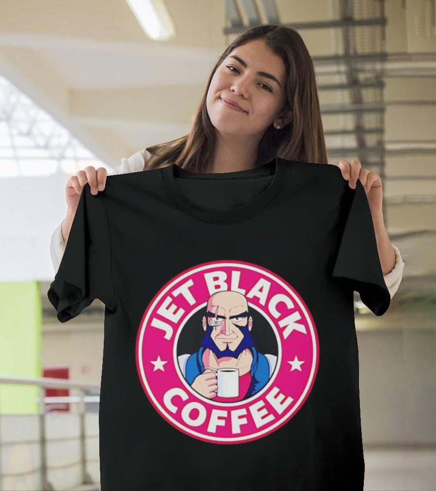 Jet Black Coffee Stern Man Holding T-Shirt