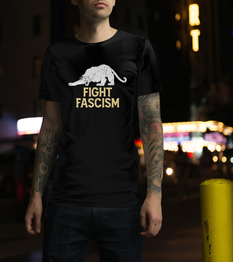 Distressed Fight Fascism Panther Anti Fascist T-Shirt