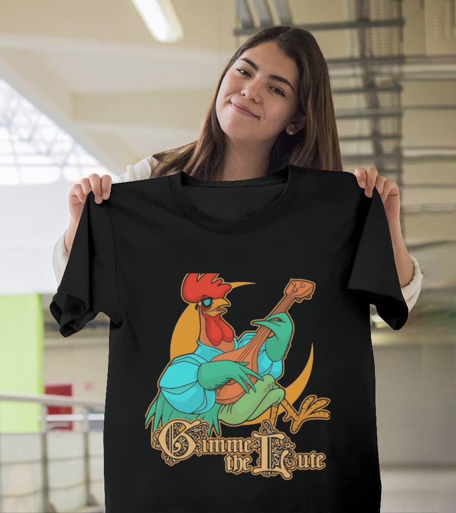 Rooster Musician Gimme The Lute Bard Funny Chicken Playing Instrument T-Shirt
