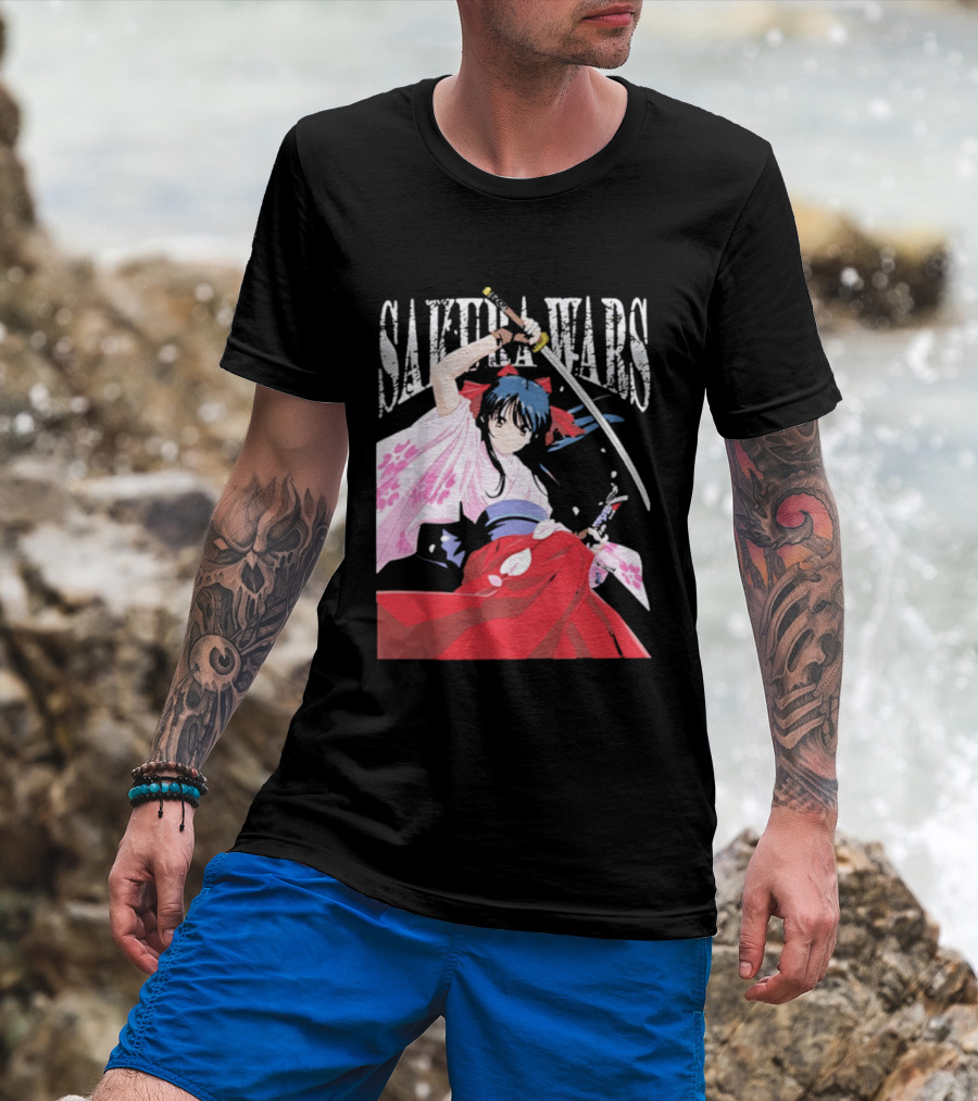 Sakura Wars Distressed Anime Samurai Girl With Katana T-Shirt