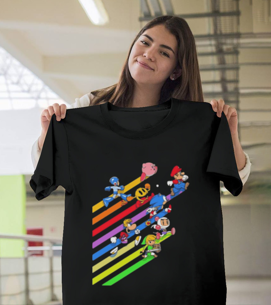 Legends Gaming Mario Pac Man Mega Man Sonic Link Kirby Bomberman Rayman Characters T-Shirt