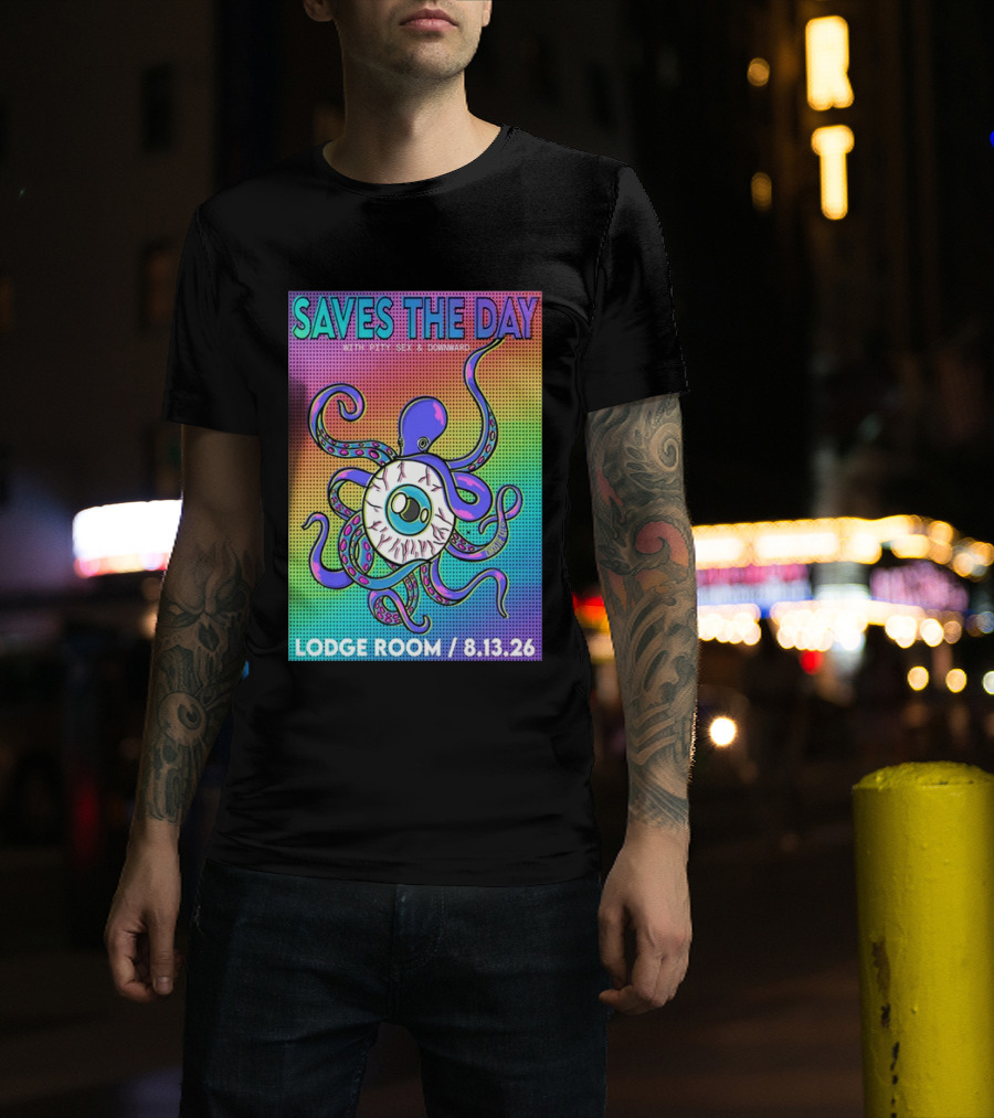 Saves The Day Lodge Room Aug 13 2026 Los Angeles Tour Octopus Eyeball T-Shirt