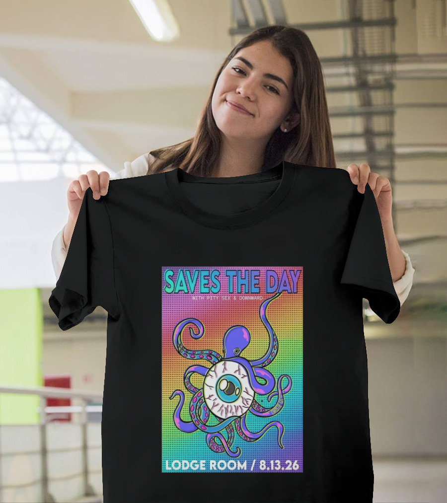 Saves The Day Lodge Room Aug 13 2026 Los Angeles Tour Octopus Eyeball T-Shirt
