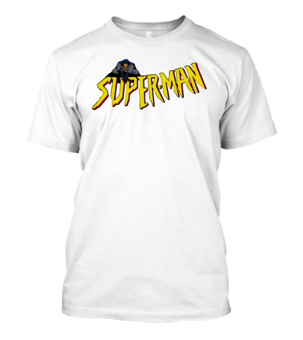 Batman Crouching On Superman Lettering DC Comics T-Shirt