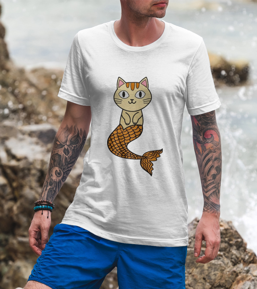 Cat Mermaid Whiskered Feline With Orange Scales T-Shirt