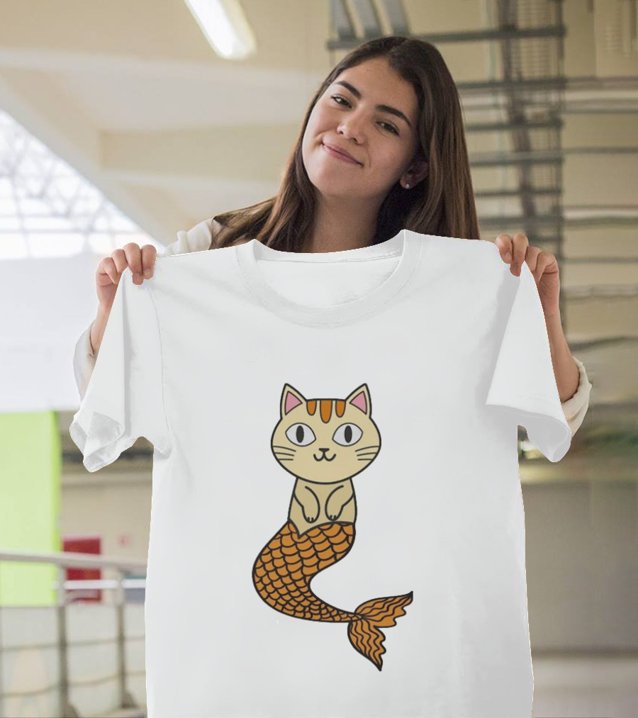 Cat Mermaid Whiskered Feline With Orange Scales T-Shirt