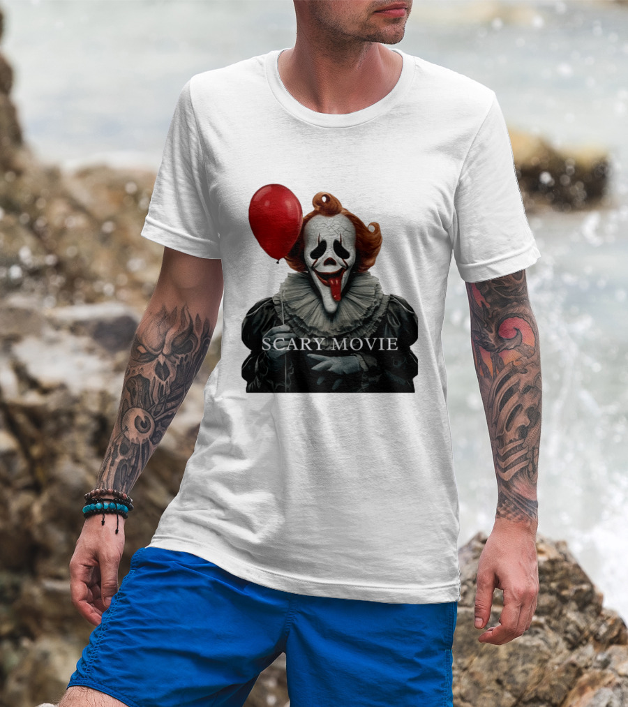 Pennywise Scary Movie Mashup Creepy Clown With Red Balloon T-Shirt