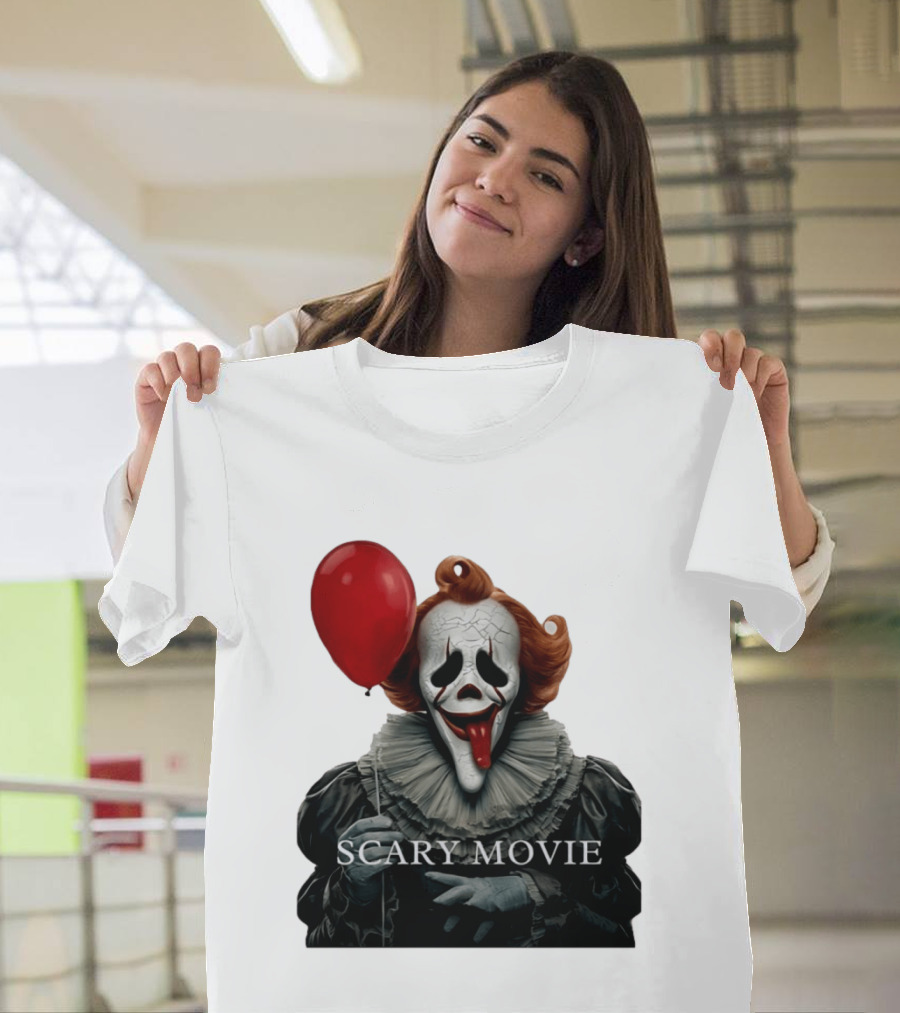 Pennywise Scary Movie Mashup Creepy Clown With Red Balloon T-Shirt