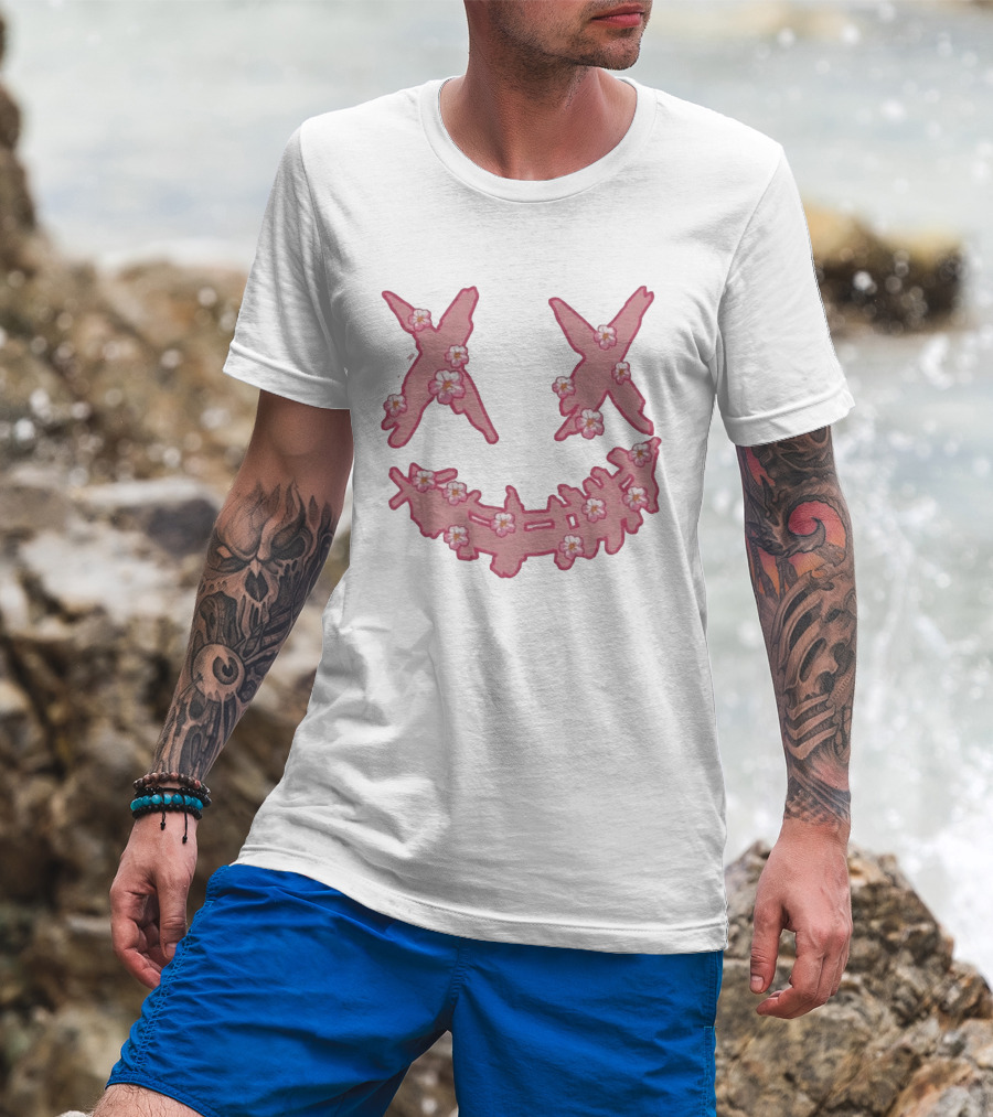 Kaos Ric Ricky Is Clown Sakura Pink Embroidery With Floral X Smiley T-Shirt