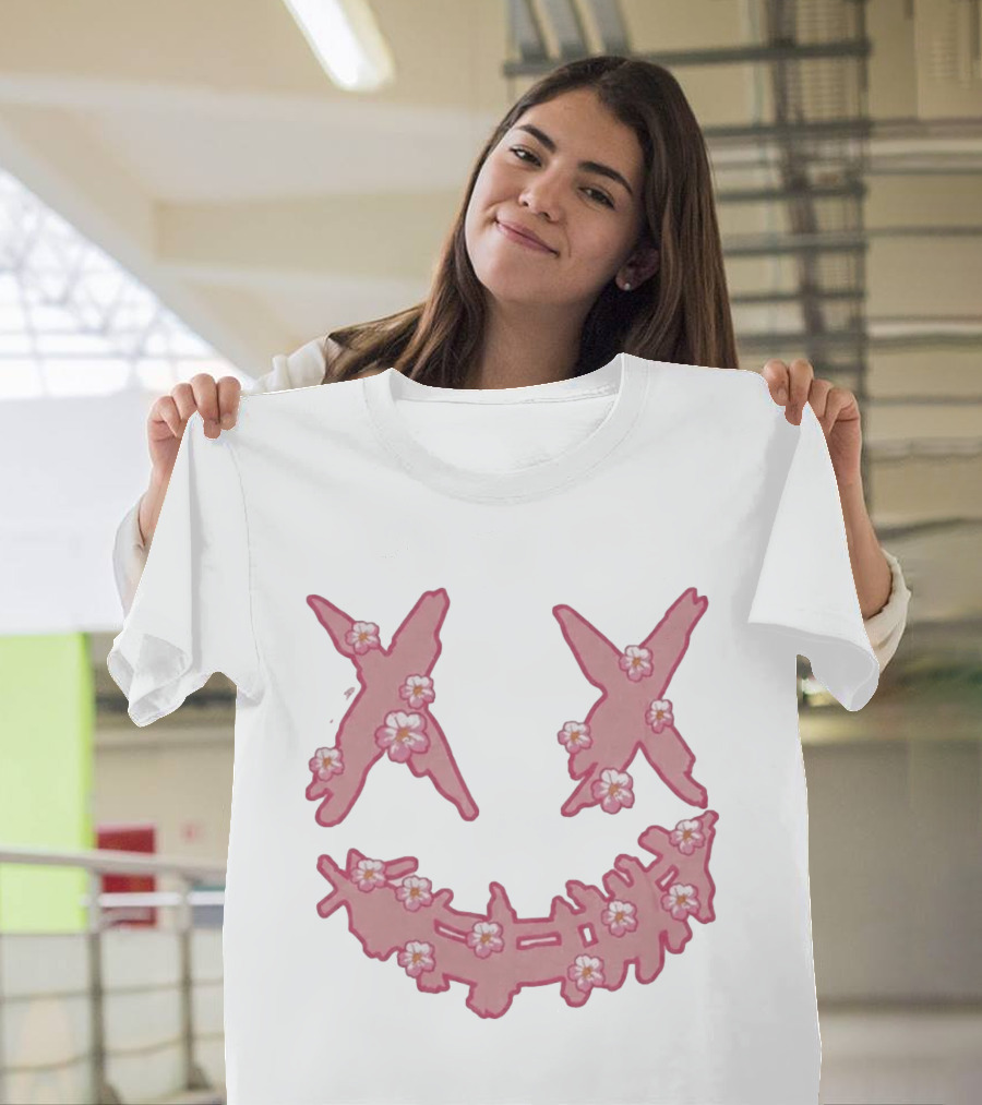 Kaos Ric Ricky Is Clown Sakura Pink Embroidery With Floral X Smiley T-Shirt
