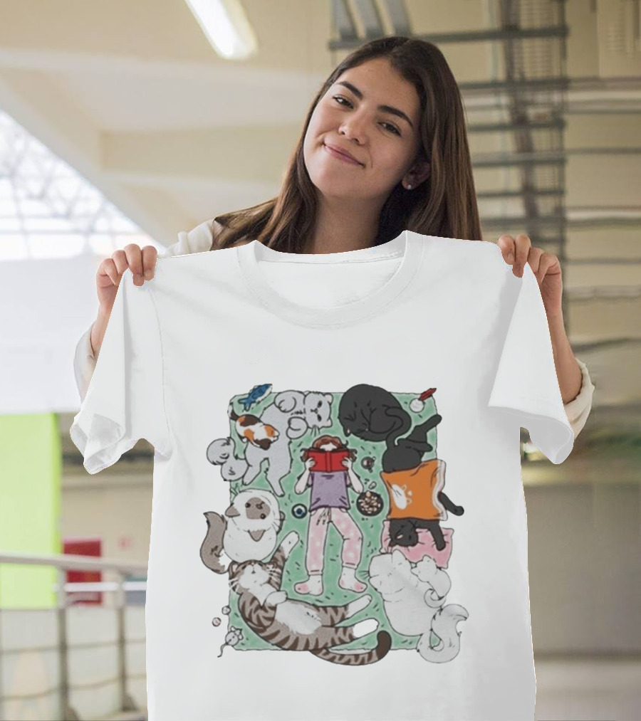 Lilsimsie Cozy Reading Party With Cats Playing And Lounging T-Shirt