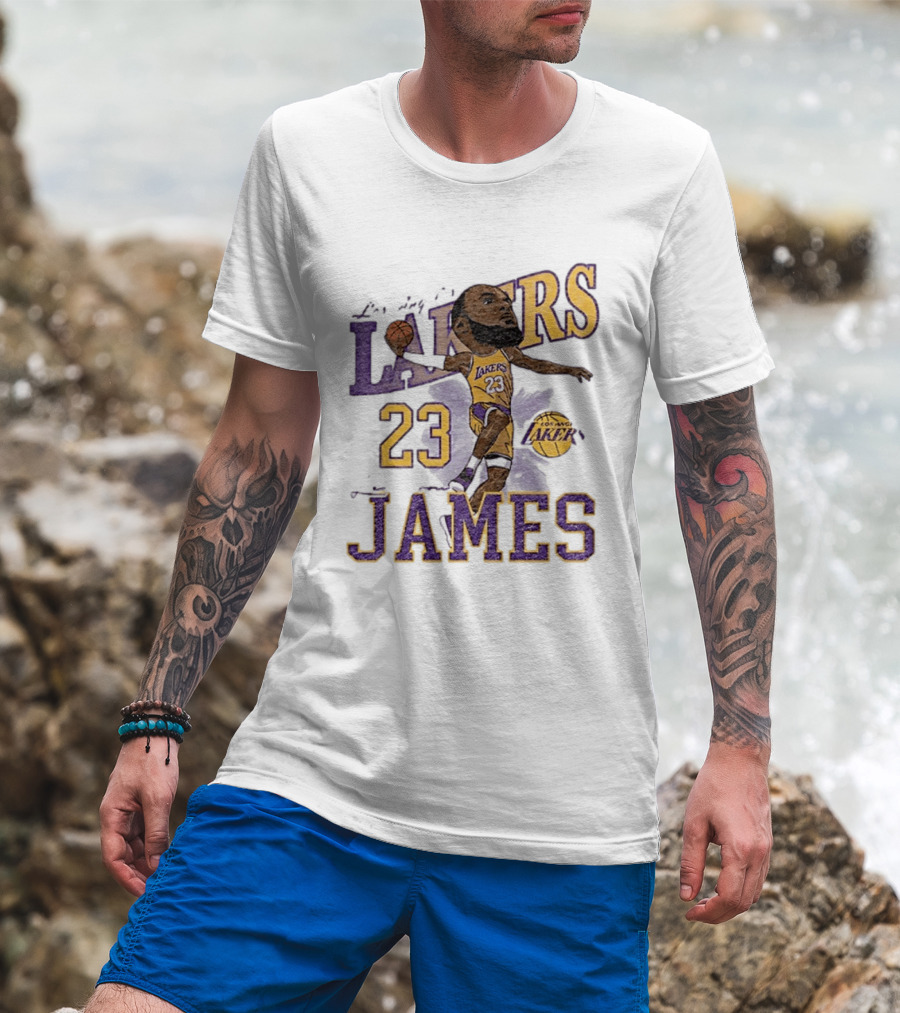 Los Angeles Lakers Lebron James 23 Basketball Caricature Player T-Shirt