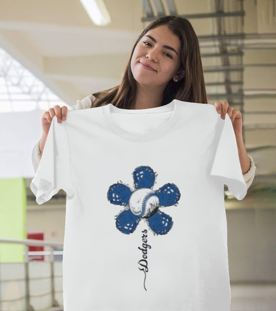 Dodgers Baseball Flower Blue Petals T-Shirt