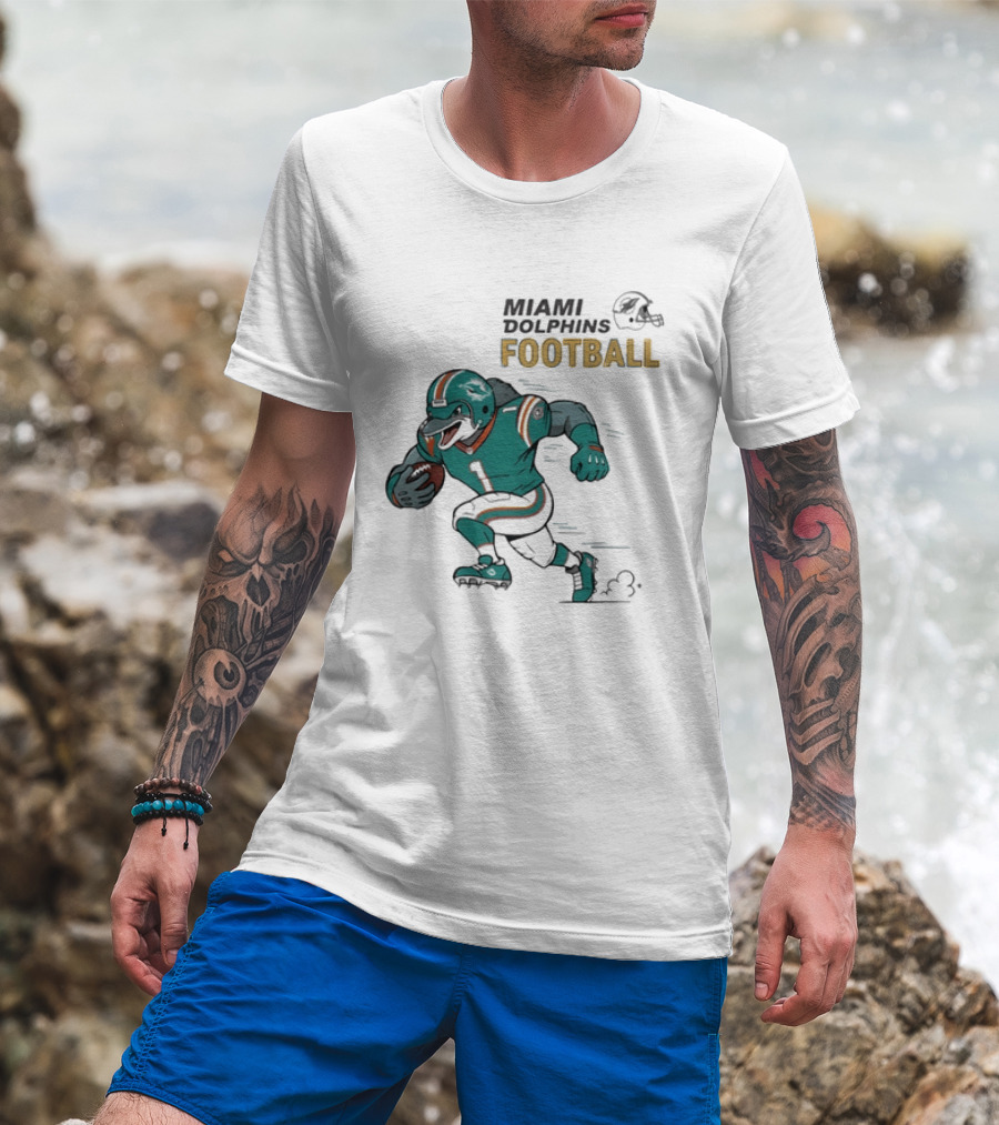 Miami Dolphins Aqua Rush Football Helmet Player T-Shirt