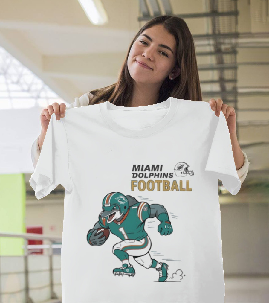 Miami Dolphins Aqua Rush Football Helmet Player T-Shirt