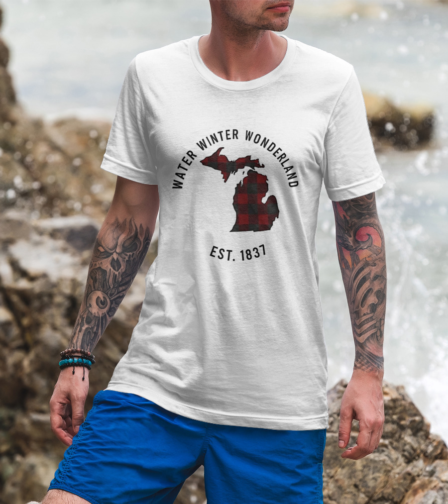 Michigan Water Winter Wonderland Est 1837 Plaid T-Shirt