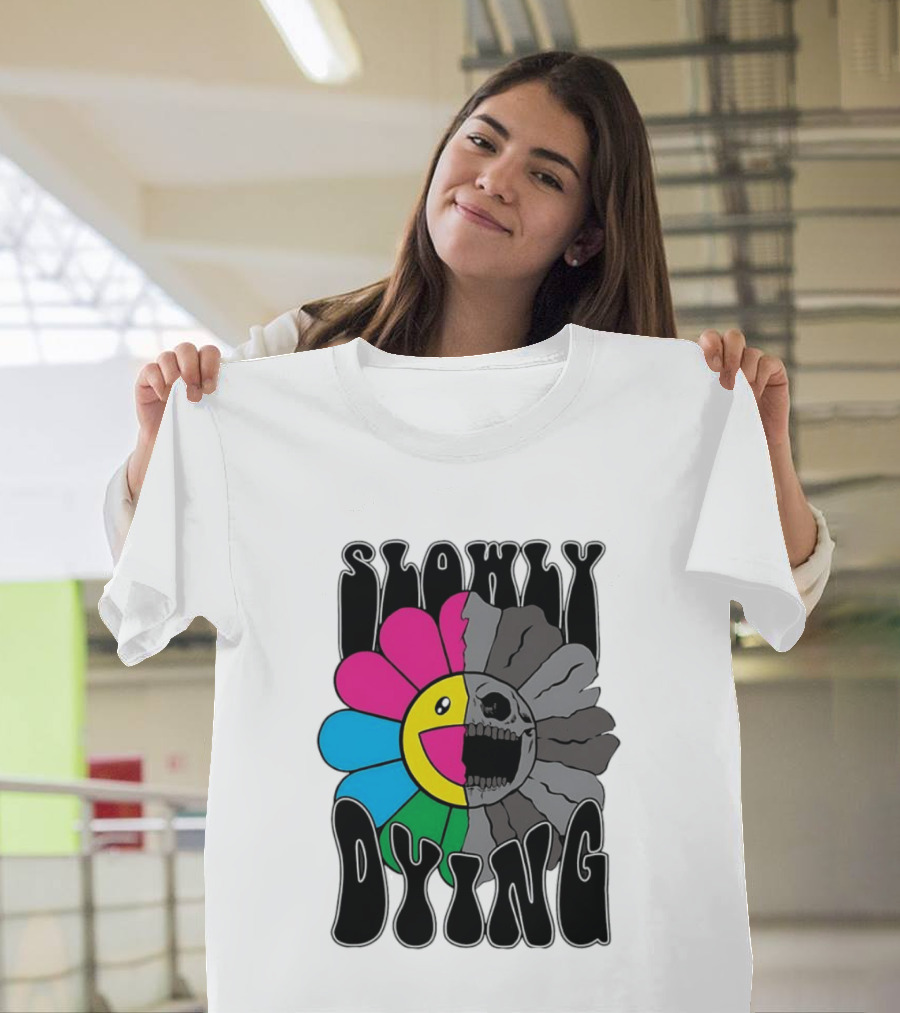 Slowly Dying Colorful Flower Skull Dark Half Happy Half Grim T-Shirt