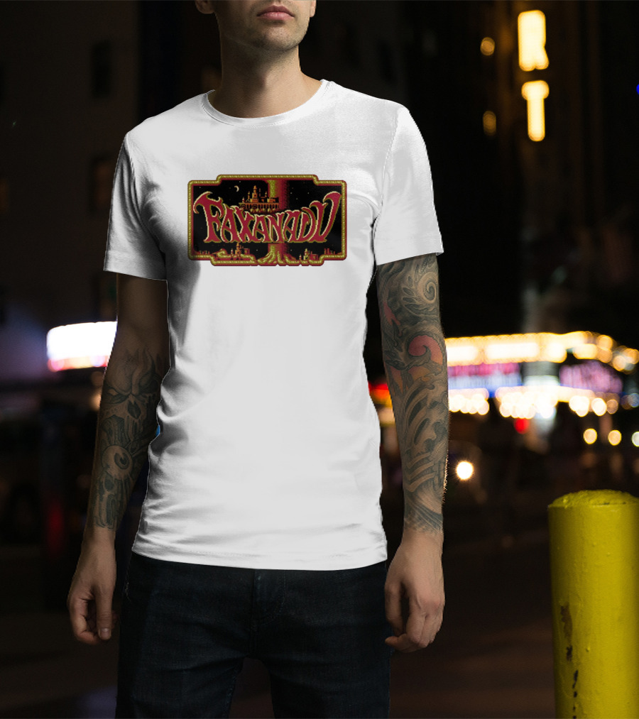 Faxanadu Retro NES Game Pixel Art Castle Moon Night Scene T-Shirt