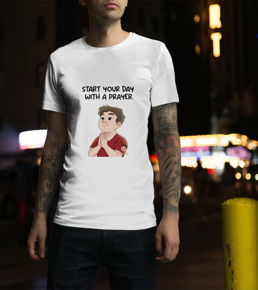 Start Your Day With A Prayer Cartoon Boy T-Shirt