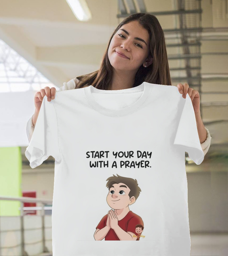 Start Your Day With A Prayer Cartoon Boy T-Shirt
