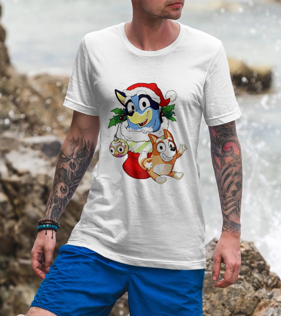 Bluey Christmas Stocking Stuffer Pups Bingo Holiday T-Shirt