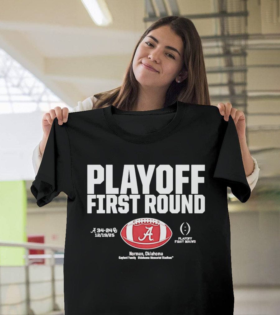 Alabama Crimson Tide 2025 Playoff First Round Winner 34 25 Norman Oklahoma T-Shirt