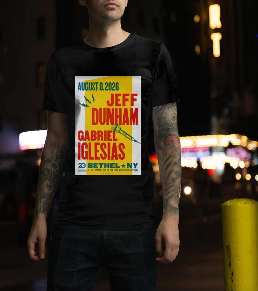 August 8 2026 Jeff Dunham Gabriel Iglesias Bethel Ny At The Historic Site Of The 1969 Woodstock Festival T-Shirt