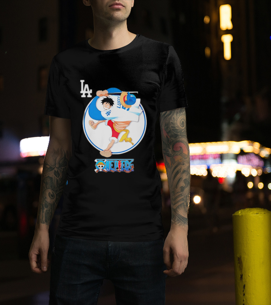 Los Angeles Dodgers Monkey D Luffy One Piece Crossover MLB Collaboration T-Shirt