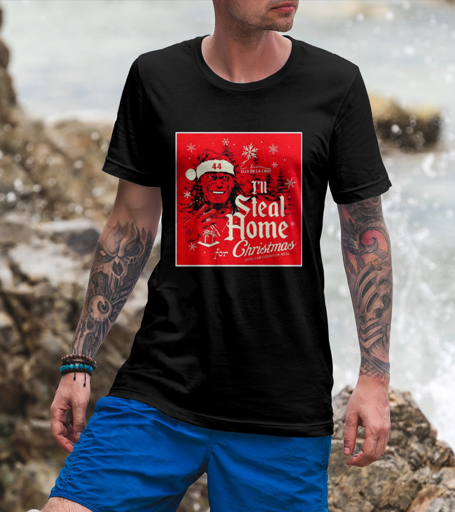 Elly De La Cruz Cincinnati Reds 44 I'll Steal Home For Christmas T-Shirt