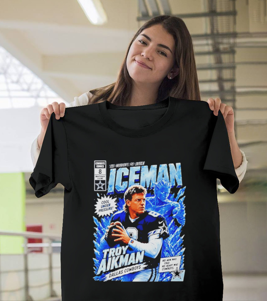 Troy Aikman Dallas Cowboys Comics Iceman Coolest QB Ever T-Shirt