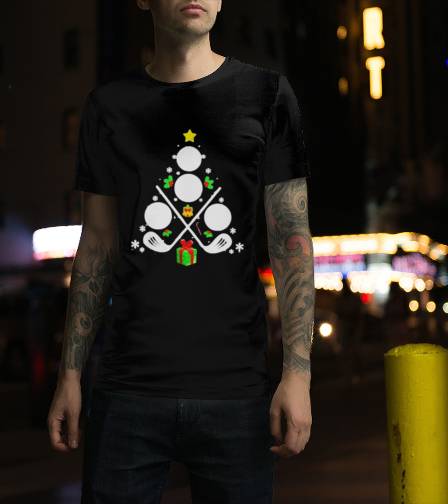 Golf Clubs Balls Christmas Tree Present Star T-Shirt