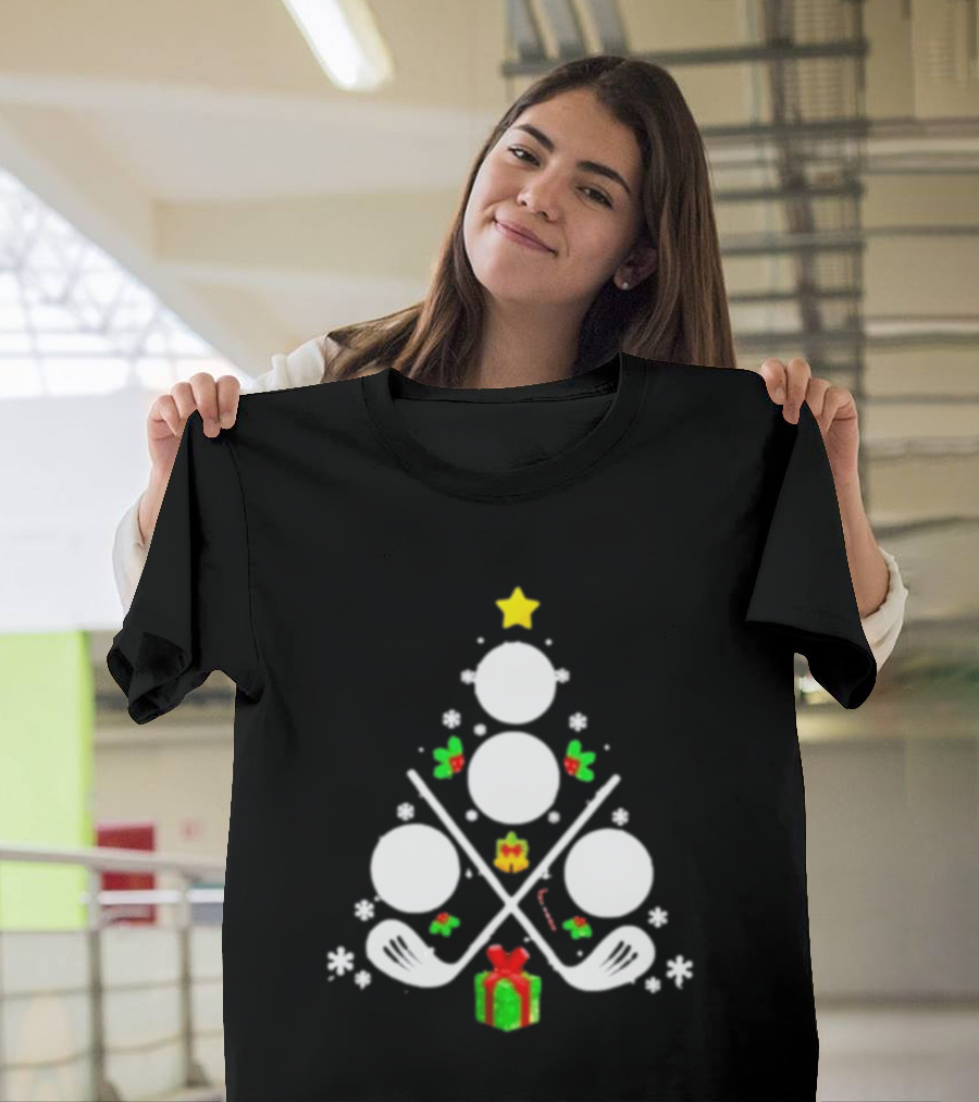 Golf Clubs Balls Christmas Tree Present Star T-Shirt