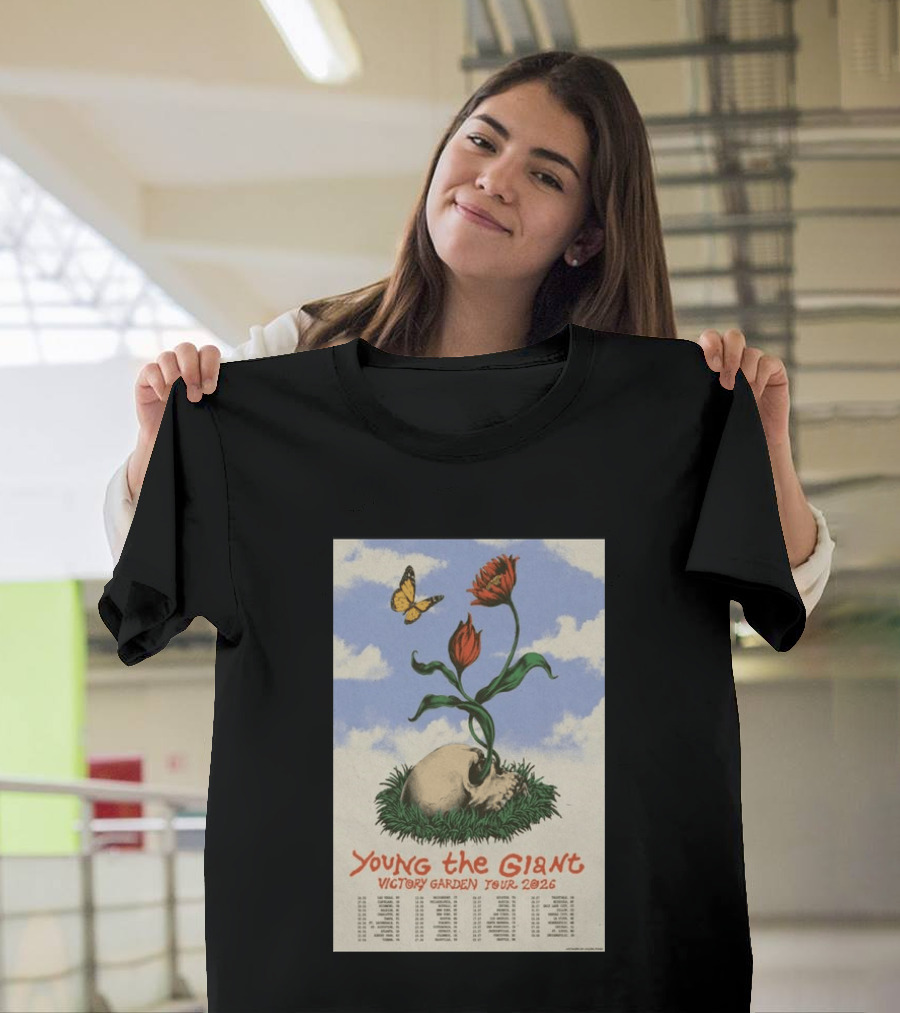 Young The Giant Victory Garden Tour 2026 Skull Flower Butterfly Google Ads Poland Ireland Dates T-Shirt