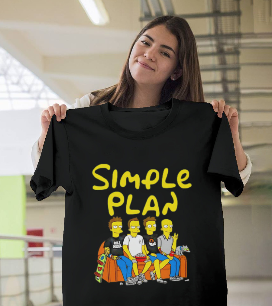 Simple Plan Band Members Cartoon Style On Couch T-Shirt